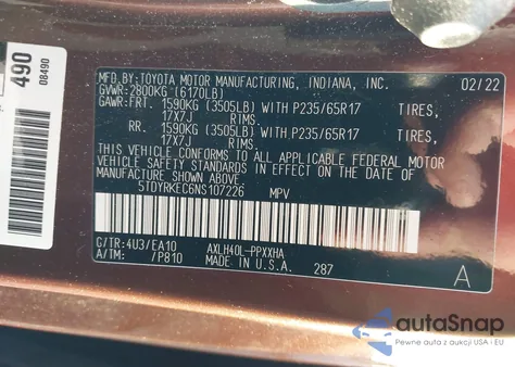 2022 Toyota Sienna Xle from USA, damaged, VIN 5TDYRKEC6NS107226